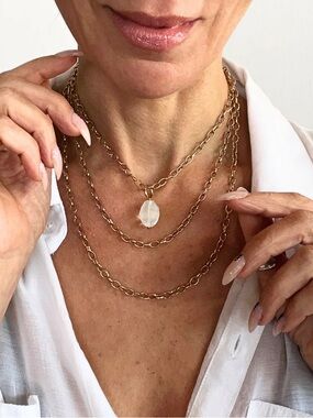 Katia Designs Layered Chain Necklace with Quartz pendant BRAND NEW